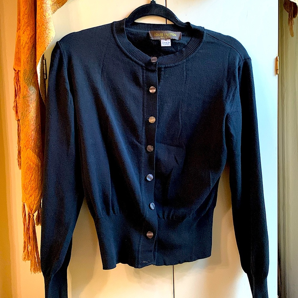Louie Vuitton Black cardigan with logo pearlized buttons M